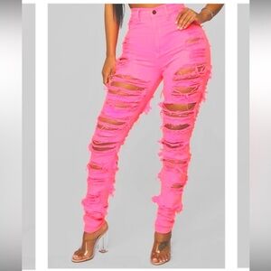 Neon Pink Ripped Jeans